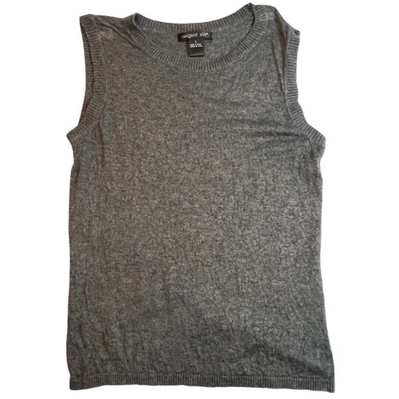 August Silk Sweater Vest Womens Large Gray Rib Knit Wool Blend Preppy Geeky Top - Picture 1 of 9